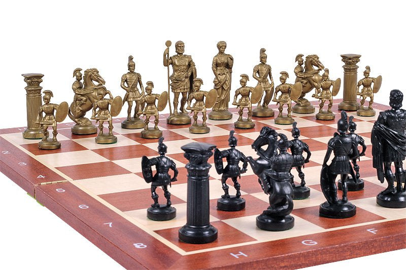 gold roman chess pieces