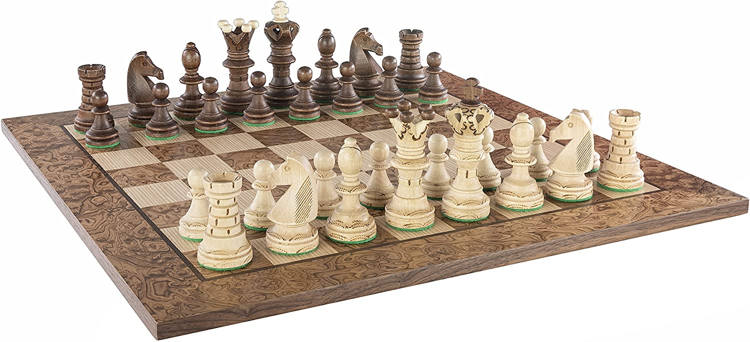 20 Inch Chess Set Embassy Oak Burl